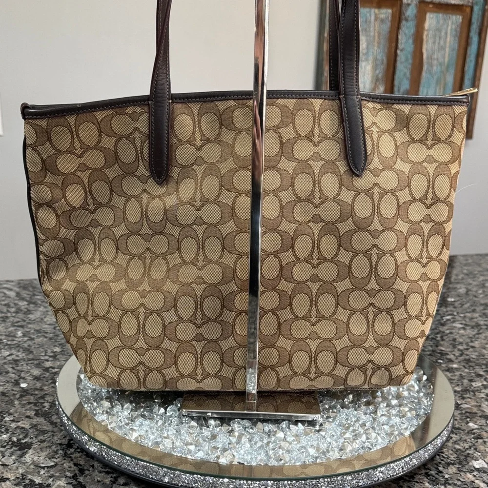 Coach Brown Signature Canvas Tote with Dark Brown Trim EUC